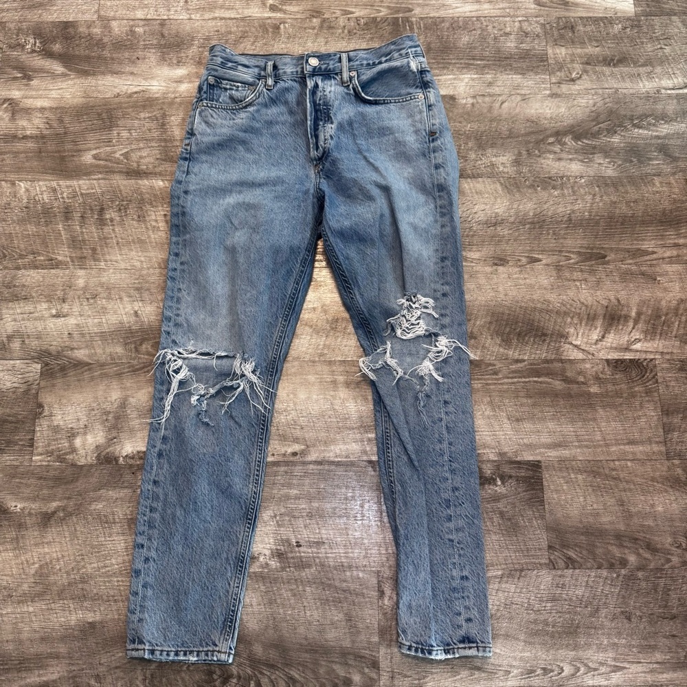 Agolde Jaime Classic High Rise Button Fly Straight Distressed Jeans Womens Sz 25